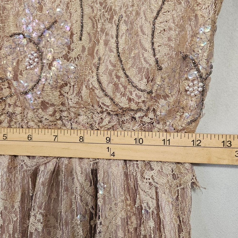 VTG Rina di Montella Lace Midi Dress 10 Champagne Sequin Beaded Cocktail Cottage - Picture 7 of 16